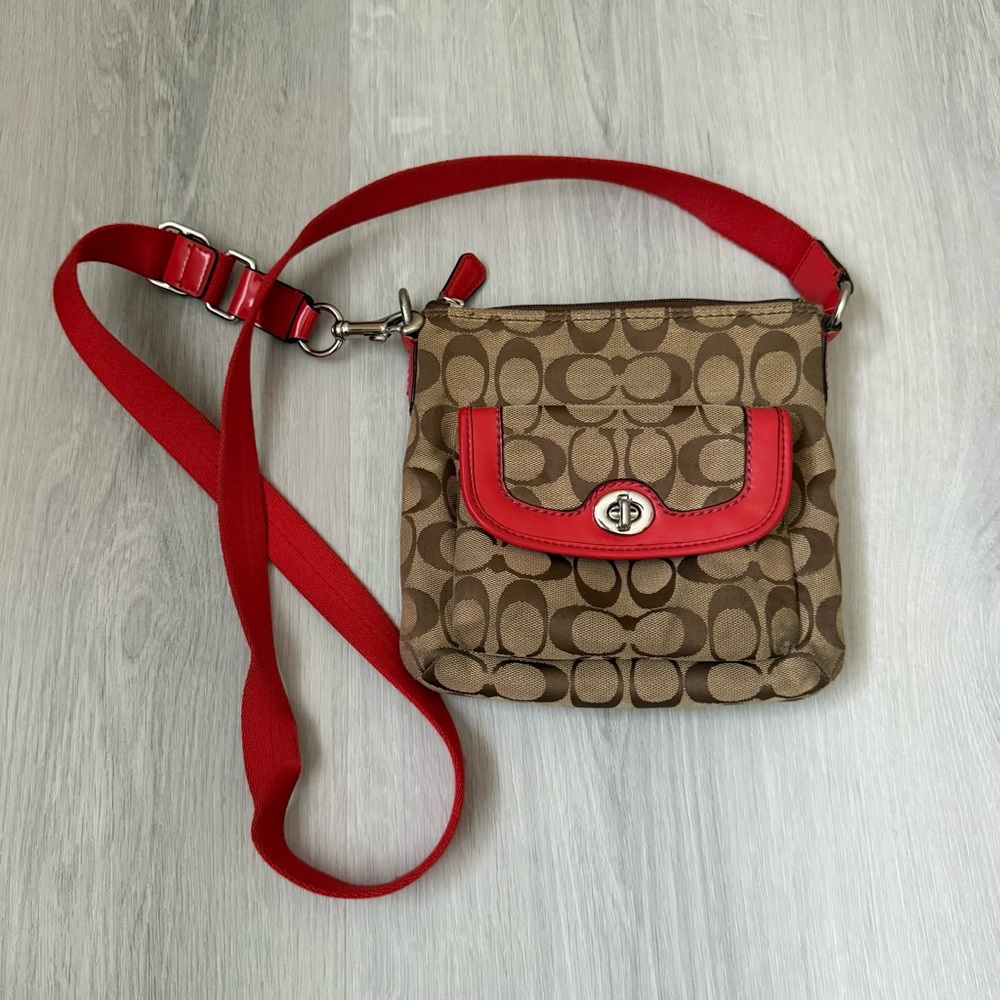 Coach Brown and Red Crossbody Bag